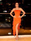 Orange High Slit Evening Dress