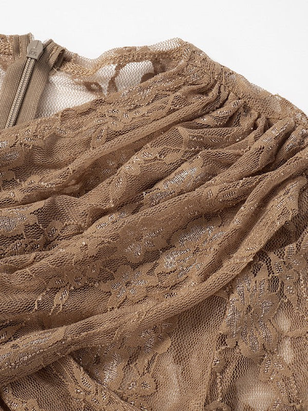 Crew Neck Patchwork Lace See Jumpsuit