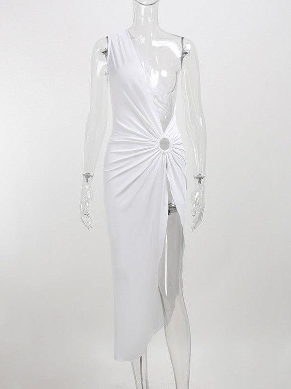 One Shoulder Halter Cutout Irregular Asymmetric Dress