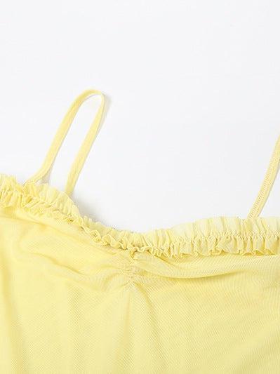 Asmi Spaghetti Strap Ruched Ruffle Dress