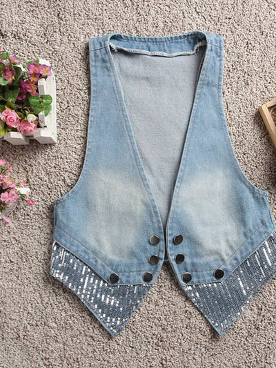 Korean All Matching Sleeveless Denim Waistcoat Vest Waistcoat Women Spring Autumn Short Outer Wear Cardigan Vest Cardigan