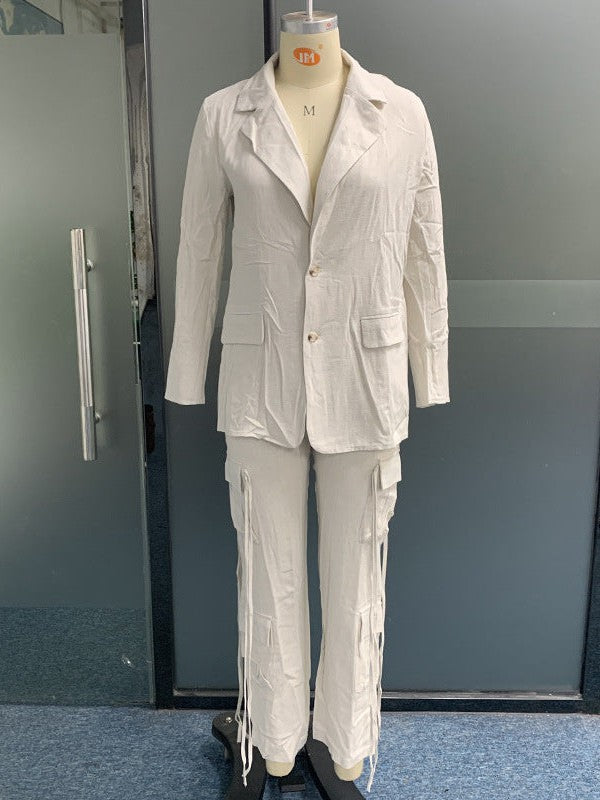 Elegant Linen Loose Blazer & Cargo Pant Coord Set