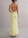 Applique Floral Decoration Maxi Backless Sling Dress