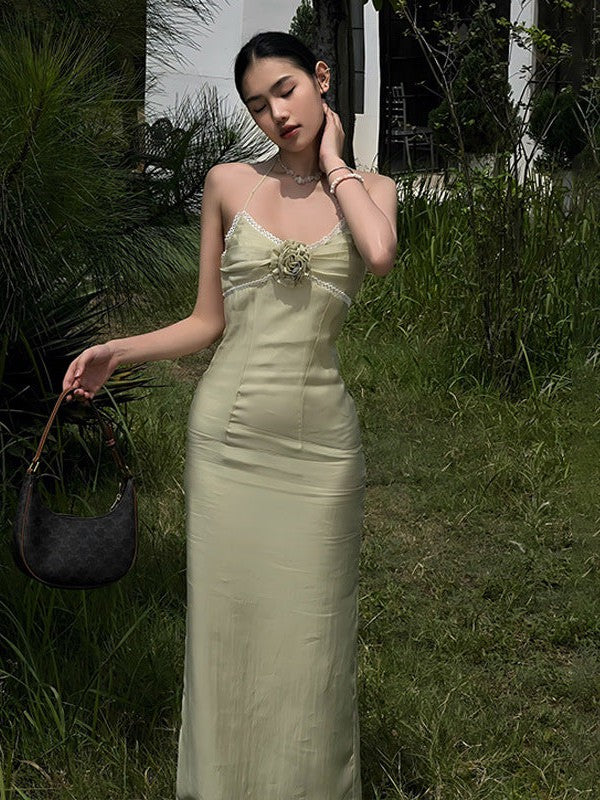 Halterneck Wrapped Chest Off Shoulder French Dress