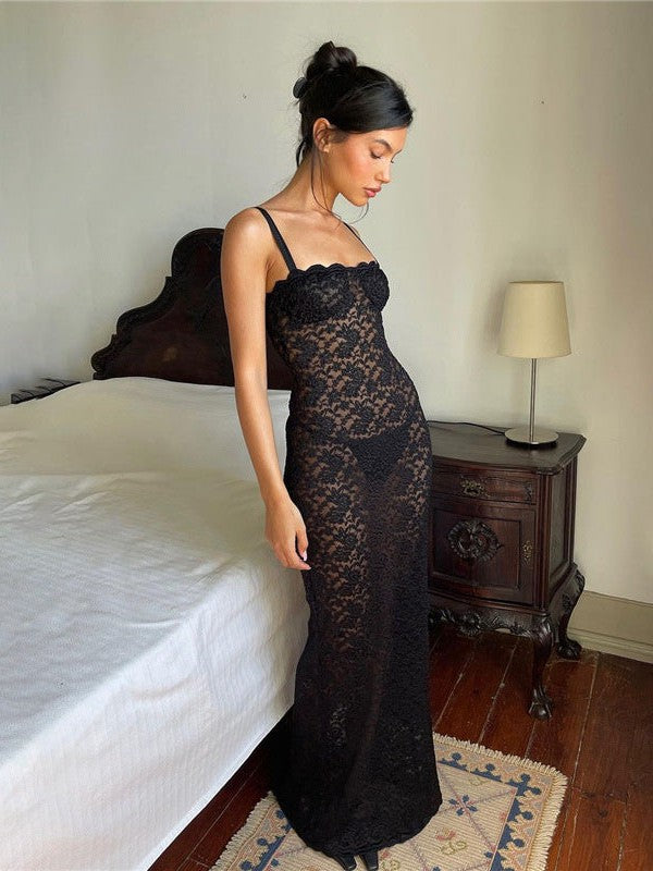 See through Lace Slim Maxi Dress