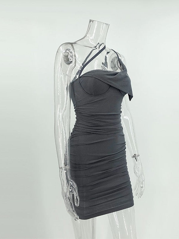 Oblique Shoulder Corset Sheath Dress