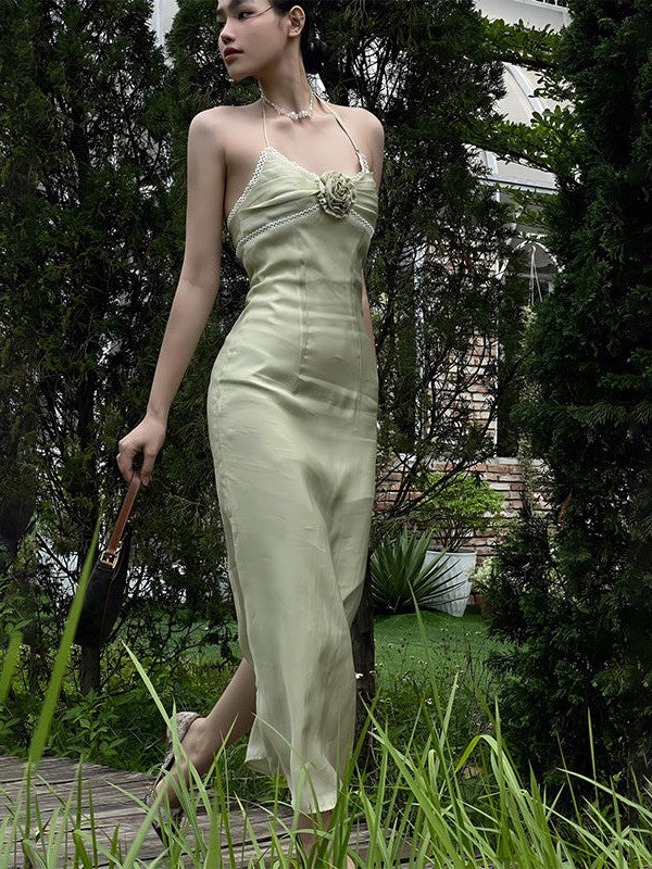 Halterneck Wrapped Chest Off Shoulder French Dress