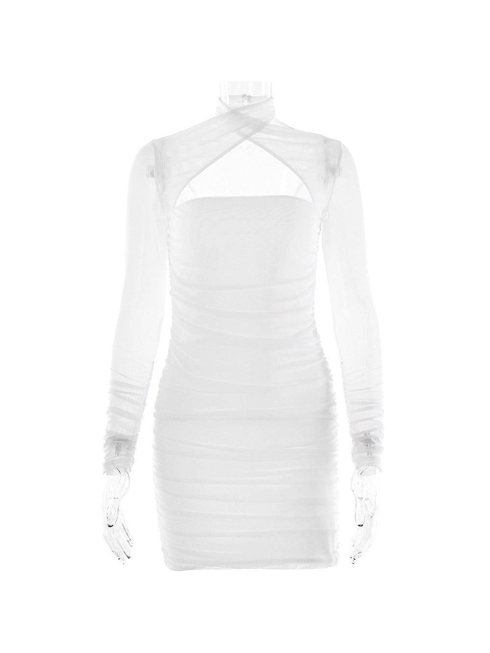 Halterneck Long Sleeve Backless Hip Dress