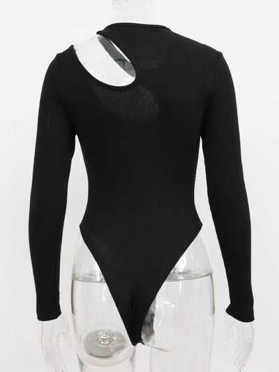 Rib Hollow Out Bodysuit Long Sleeve Top