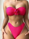 3D Rose Applique Cutout Split 3 Piece Bikini Swimsuit Set