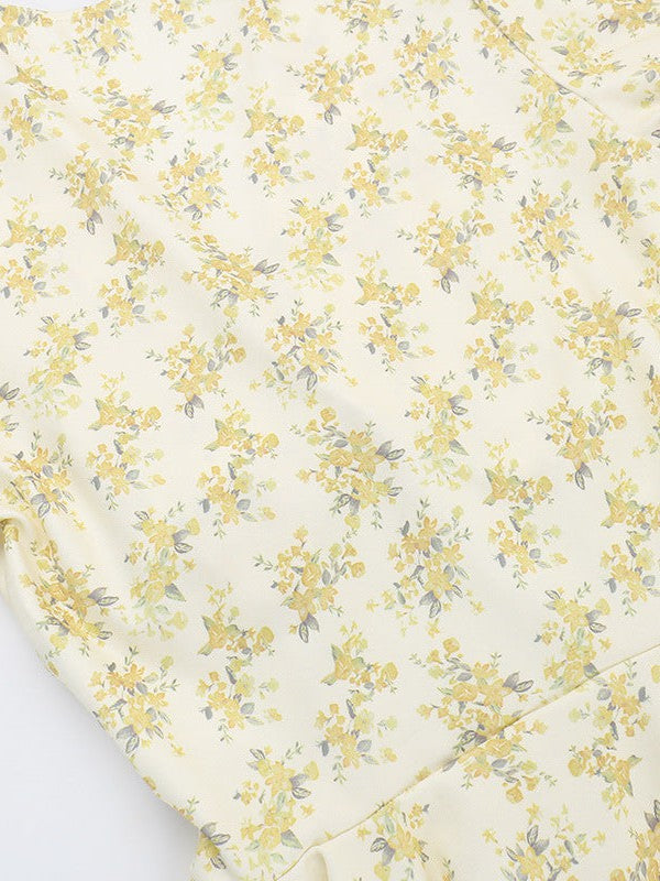 French Floral V Neck Short Dress