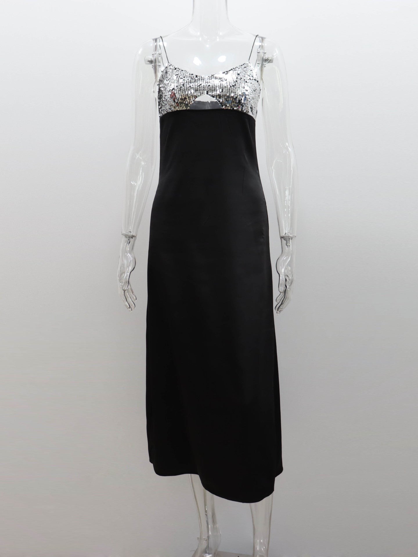 Hollow Out Sequins V Neck Backless Maxi Dress