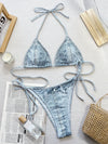 Denim Bikini Triangle Swimsuit Split Set