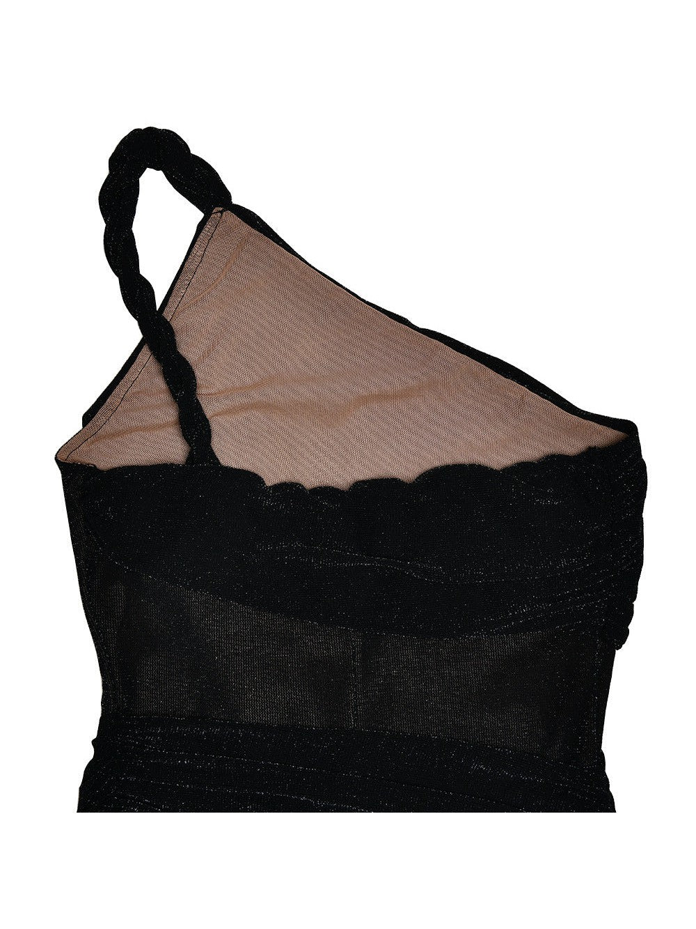 One Shoulder Shimmer Mesh Backless Dress