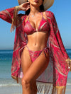 Tropical Print Lonkey Three Piece Set Veils Skirt Miami Tassel Swimsuit Bikini