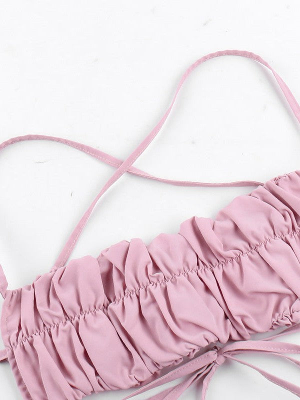 Pink Ruffle Vest Pleated Camisole Crop Top