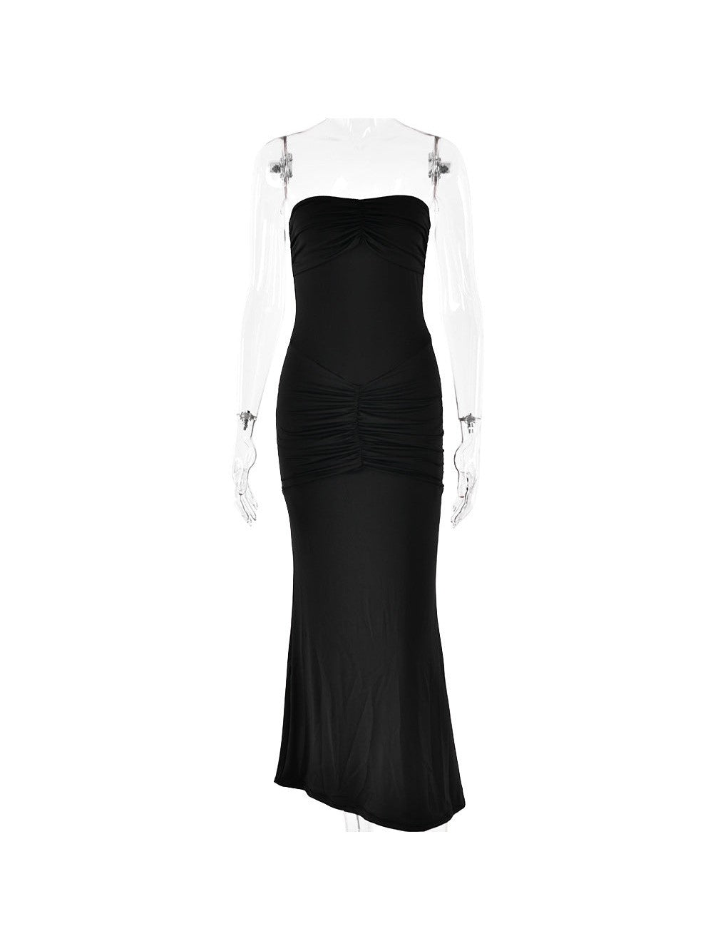 Sheath Tube Top Pleated Evening Dress