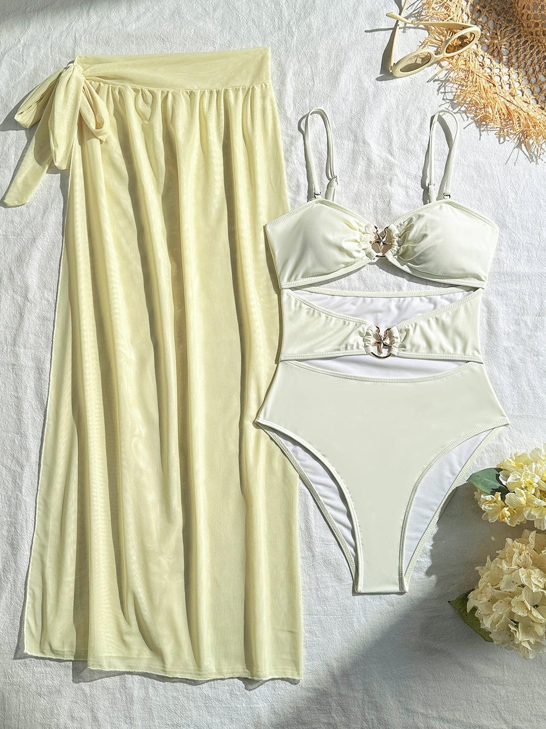 3 Piece Bikini Starfish Cutout Swimsuit Set