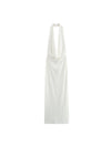 Backless Deep Neck Pleated Maxi Dress