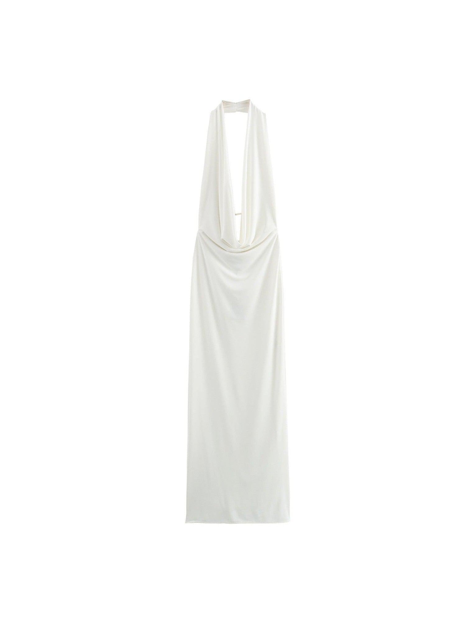 Backless Deep Neck Pleated Maxi Dress