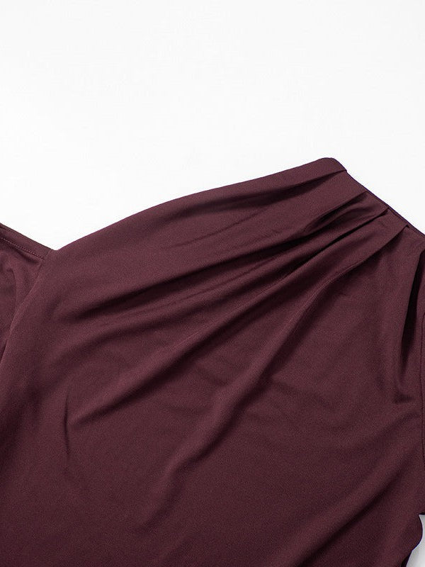 Burgundy One Shoulder High Waist Dress Asymmetric Dress