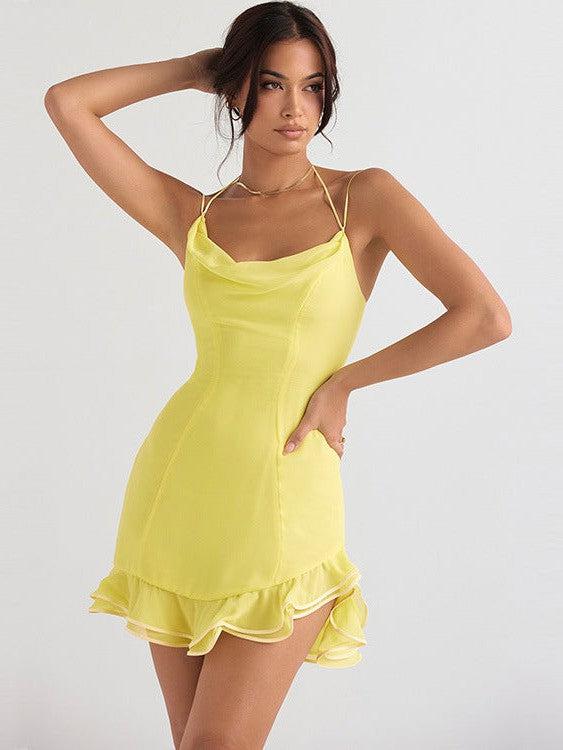 Halterneck Backless Lace Short Dress