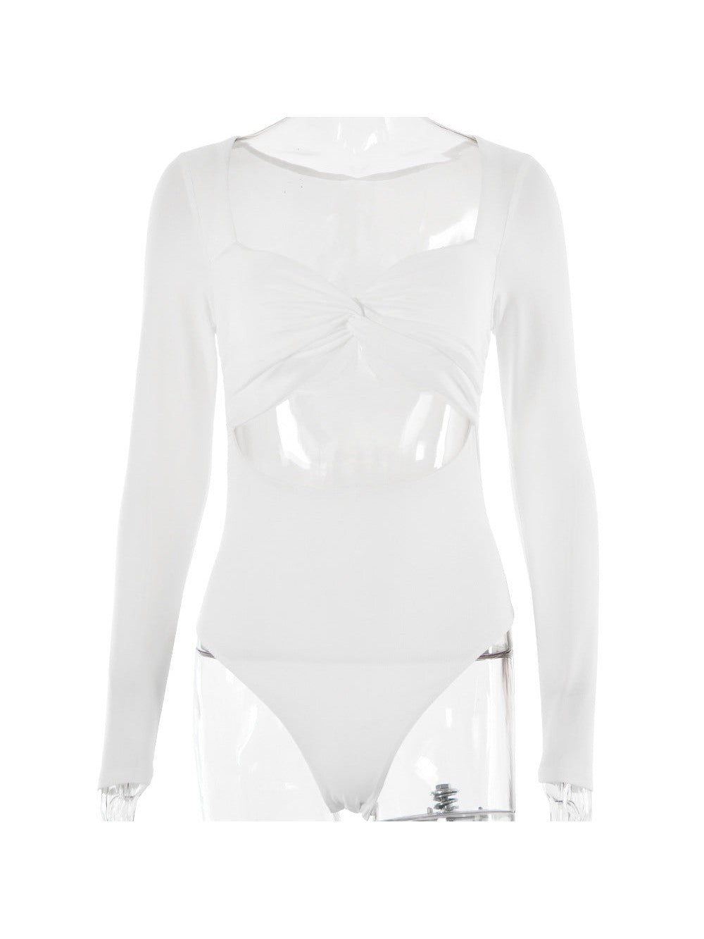 V Neck Long Sleeve Hollow Out Cutout Cropped Bodysuit