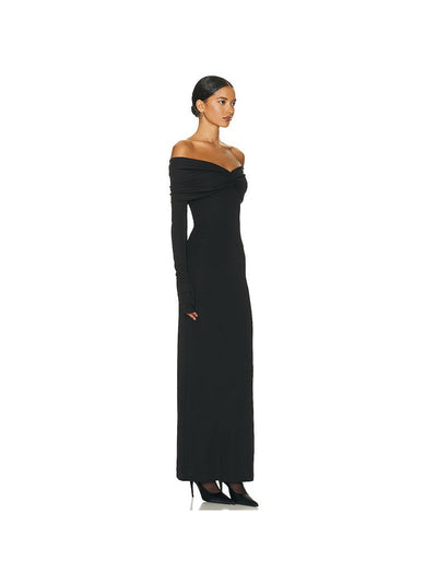 French Off Shoulder Tube Top Full Sleeves Pleated Maxi Dress