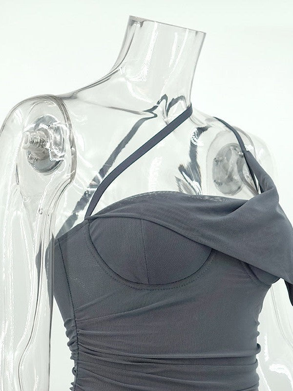 Oblique Shoulder Corset Sheath Dress