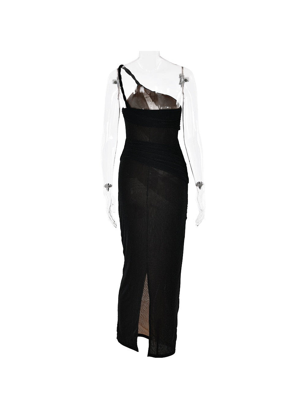 One Shoulder Shimmer Mesh Backless Dress