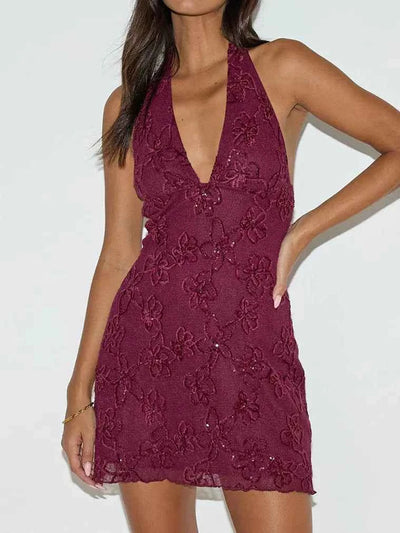 Floral Lace Halter Mini Dress