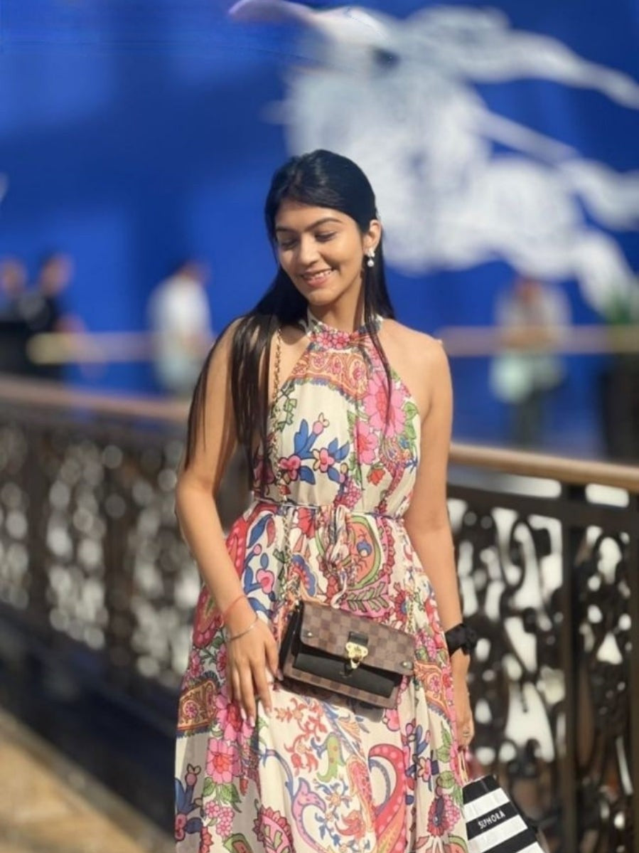 Halterneck Floral Print Casual Dress