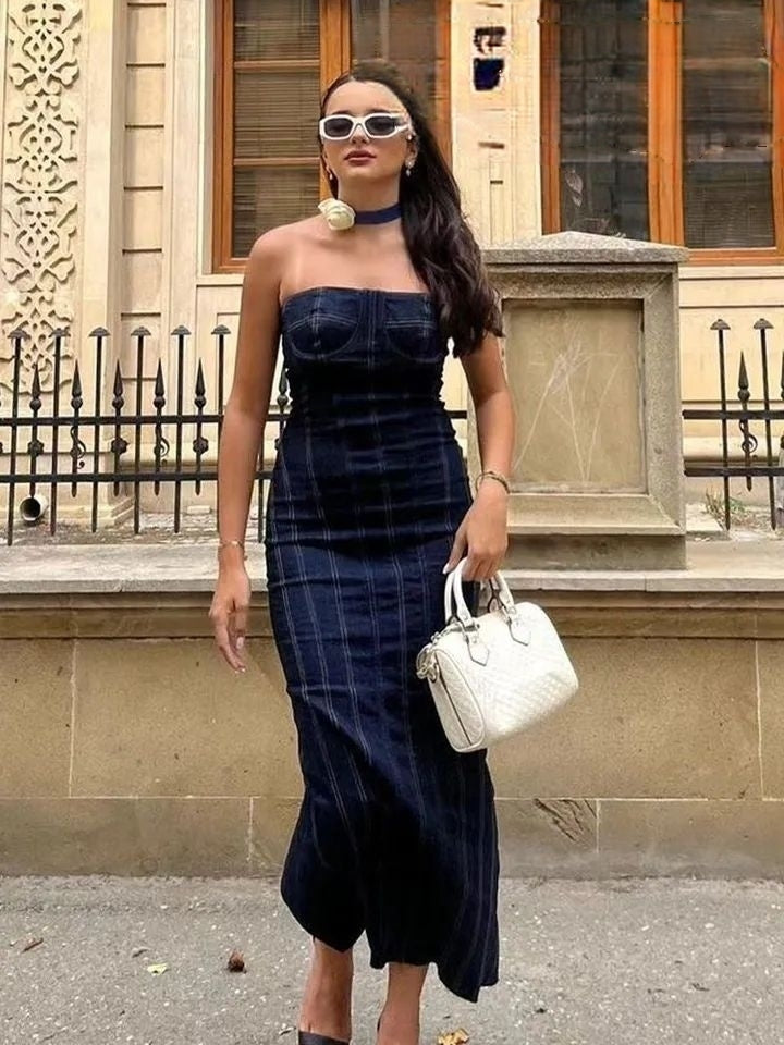 Denim Corset Tube Stitching Dress