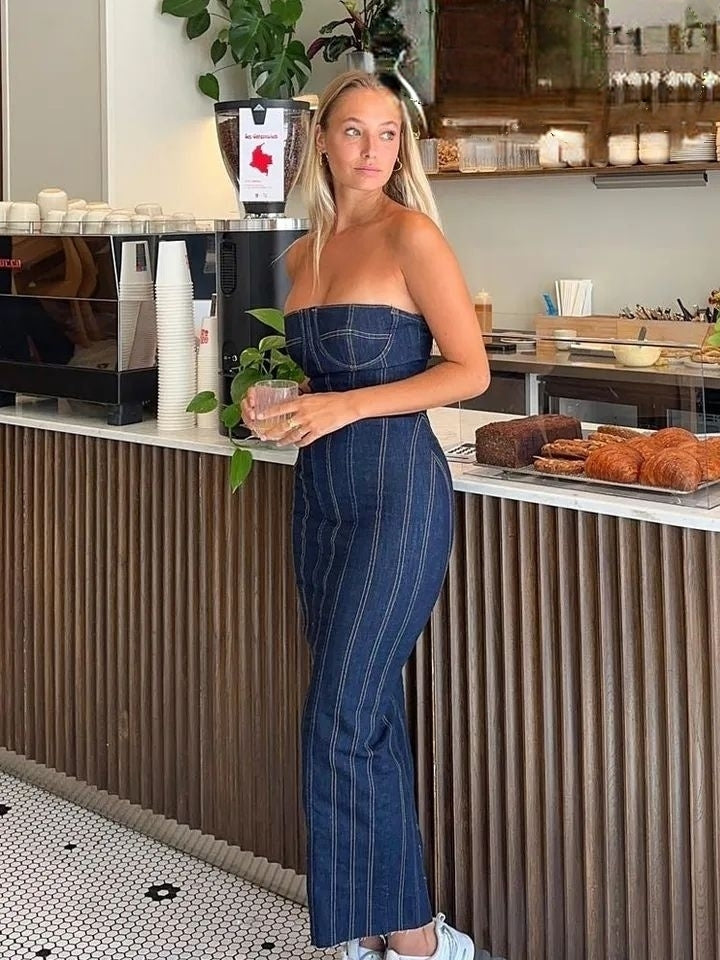 Denim Corset Tube Stitching Dress Denim Corset Tube Stitching Dress