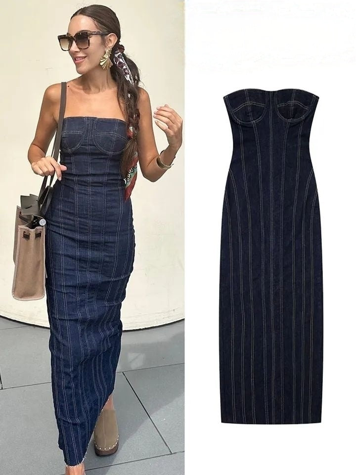 Denim Corset Tube Stitching Dress