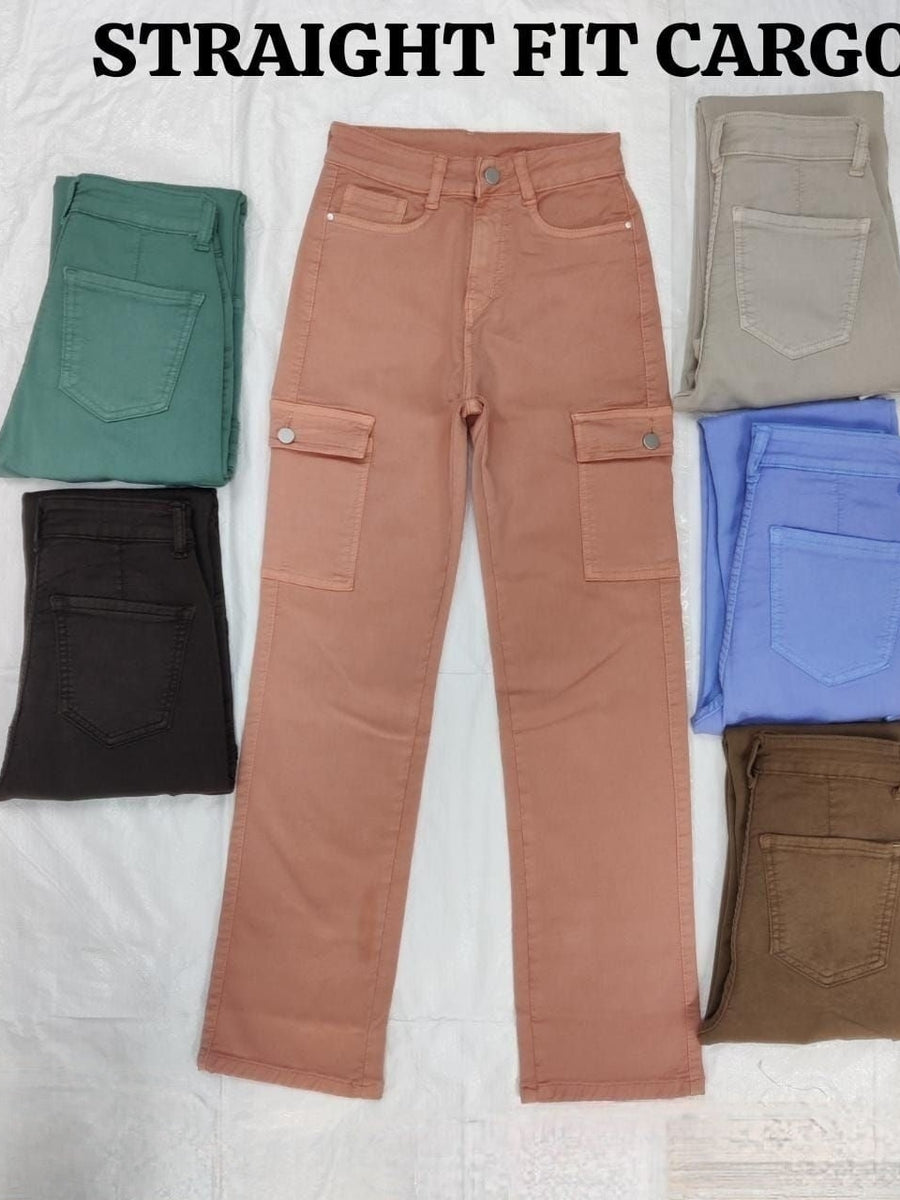 Stretchable Straight Fit Denim Cargo Pants