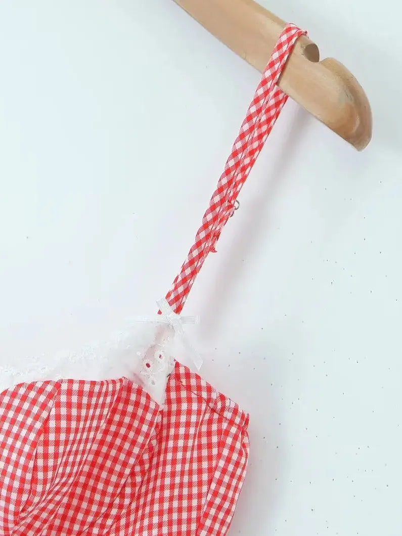 Gingham Print Short Dress With Adjustable Straps