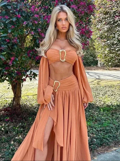 Off Shoulder Crop Top & Ruffle Skirt Coord Set