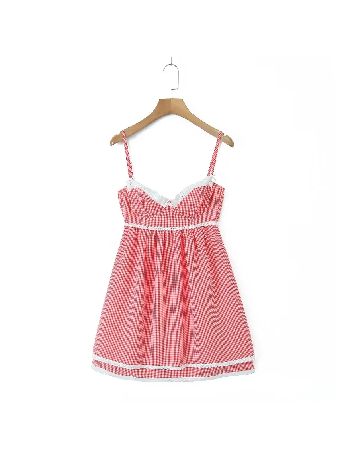 Gingham Print Short Dress With Adjustable Straps