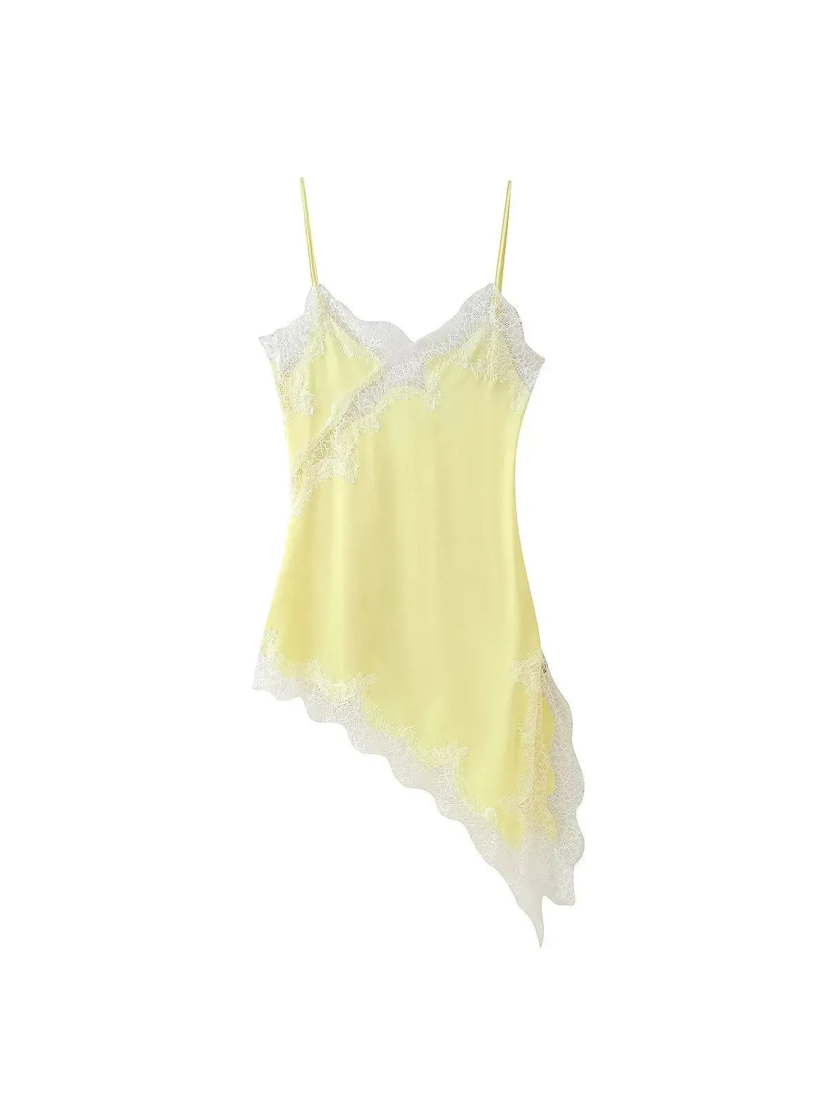 Yellow Asymmetric Lace Short Dress