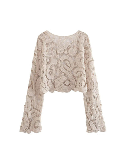 Paisley Pattern Flounced Knitted Sleeves Top