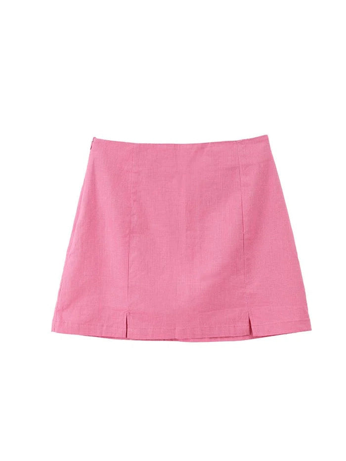 Pink Cropped Blazer & Slit Mini Skirt Set