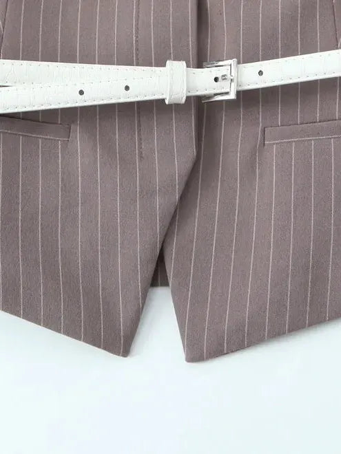 Striped Vest Waist Coat & pants Coord Set with Belt