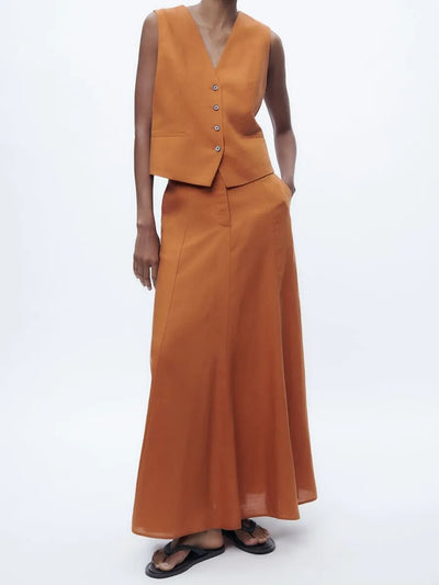 Brown Waist Coat Vest & Skirt Coord Set