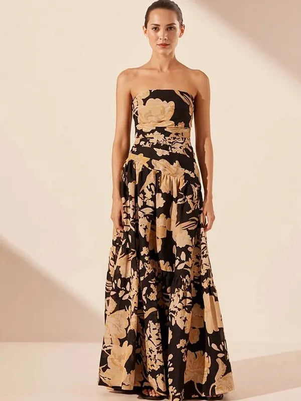 Floral Print Tube Swimsuit Bikini Set with Skirt