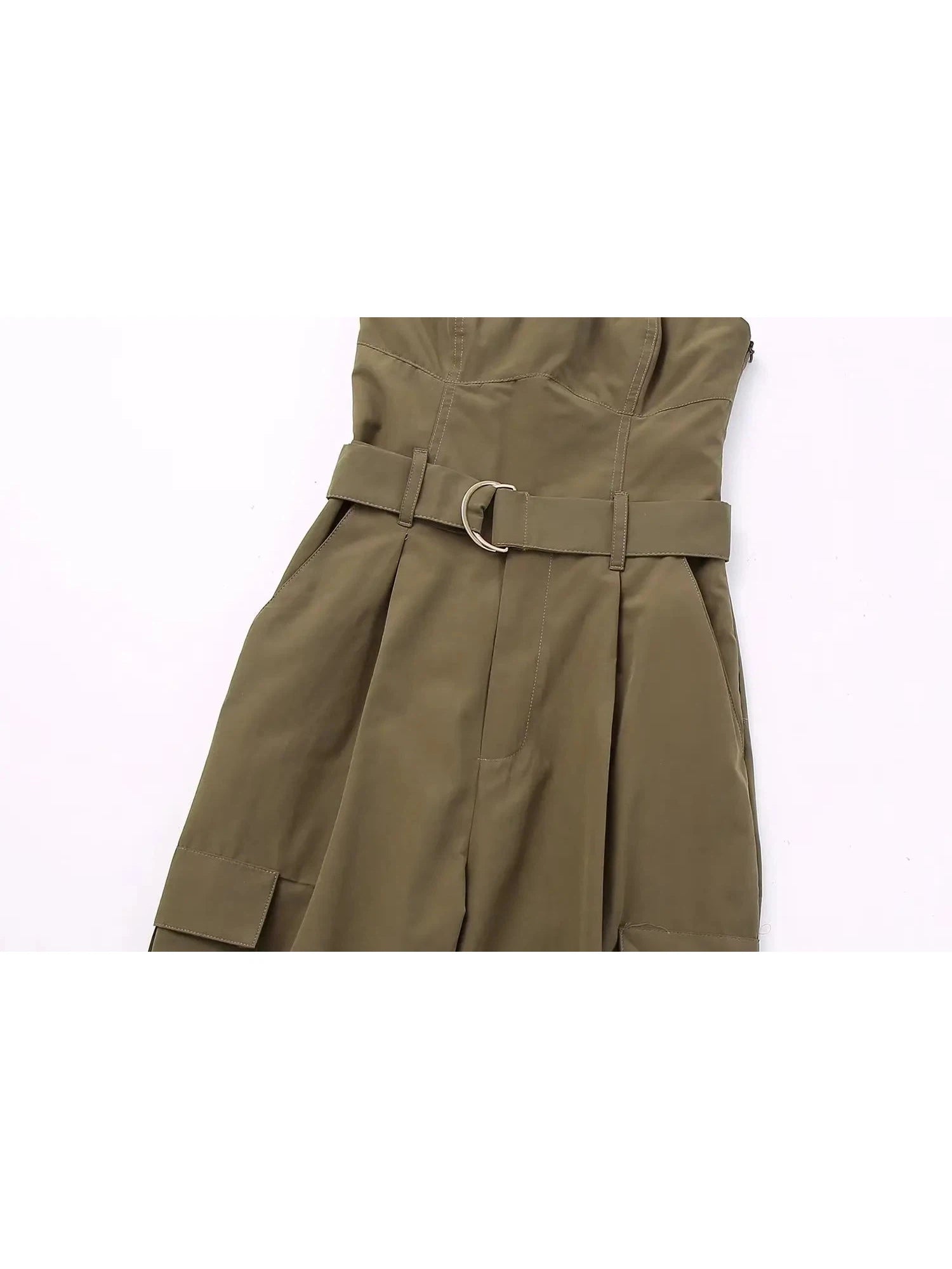 Olive Green Tube Cargo Jumpsuit with Belt