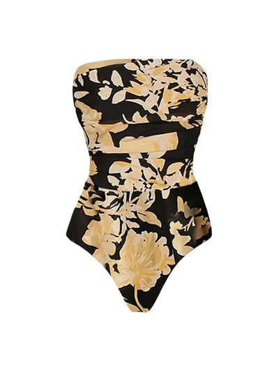 Floral Print Tube Swimsuit Bikini Set with Skirt