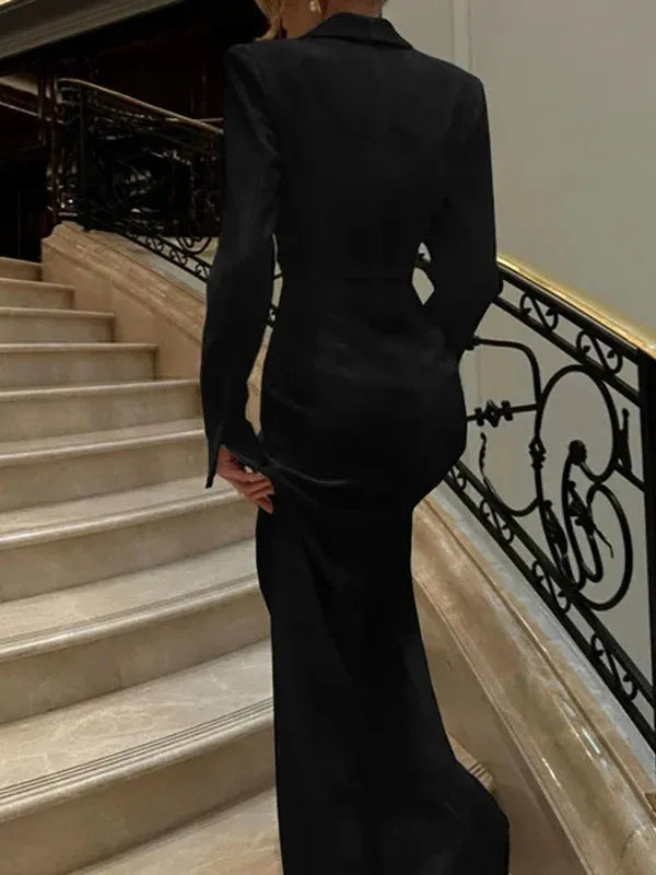 Tuxedo Style Blazer Gown Evening Maxi Dress