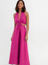 Pink Halterneck Cutout Backless Linen Dress