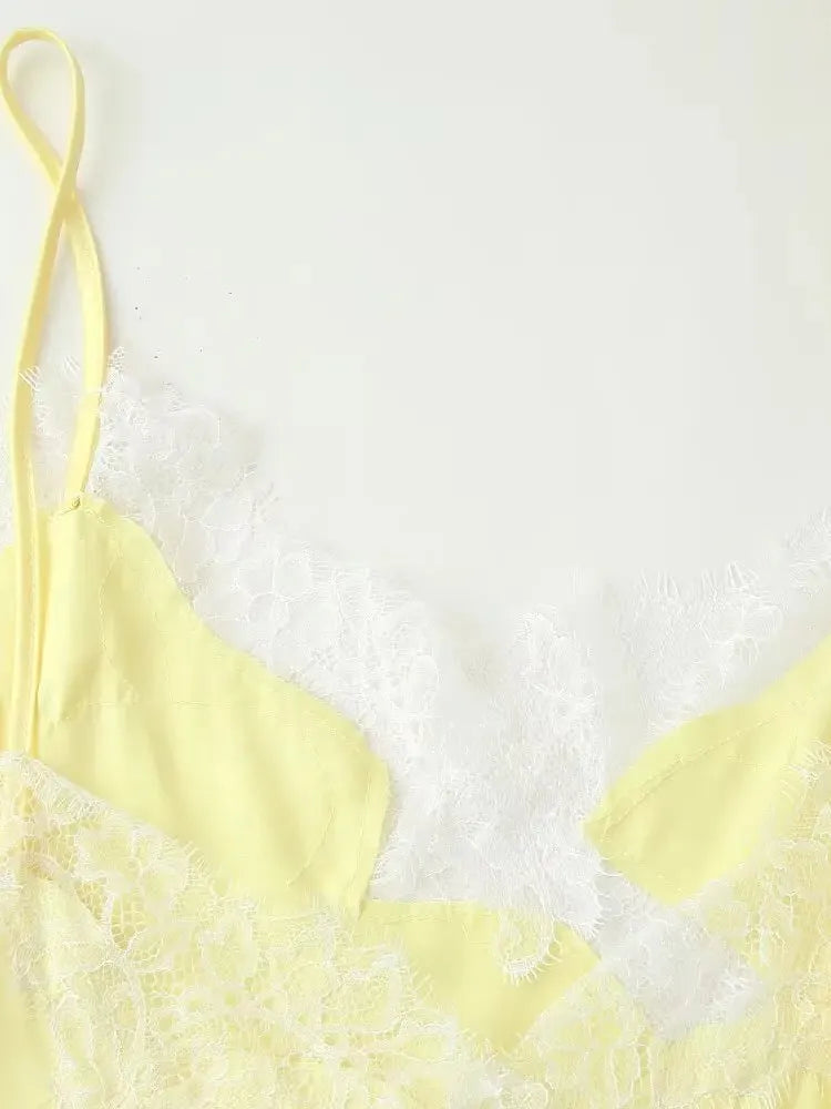 Yellow Asymmetric Lace Short Dress